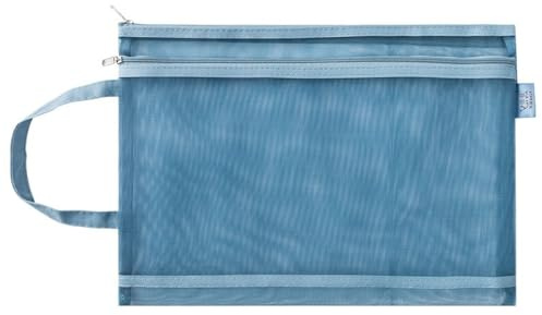 A6 Dokumententasche,Datei Taschen mit Reißverschluss,Mesh Beutel mit Reißverschluss,Aufbewahrungstasche,Doppelschicht Zipper Pockets für Datei,Papier,Quittungen,Kosmetika,Dunkelblau,22 x 12.5 cm