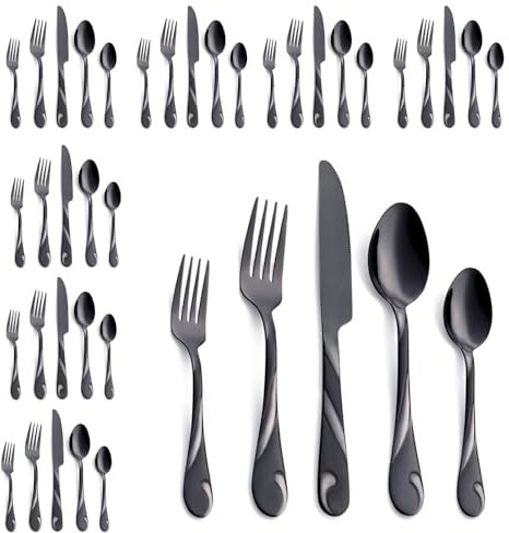 Seeshine Set di Posate Nere per 8 Persone, Set di Posate in Acciaio Inossidabile da 40 Pezzi, Set Servizio Posate in Metallo Nero, Comprende Forchette, Coltelli e Cucchiai, Lavabile in Lavastoviglie