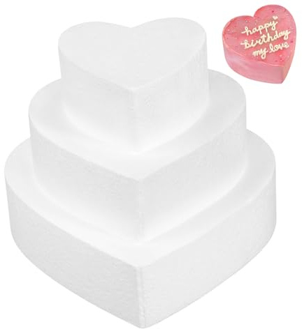 BELLIFFY Cuore Polistirolo Grande, 3 Pezzi, Bianco, Rigido e Riutilizzabile, Base Polistirolo Cuore per Modellazione di Torte e Decorazione, Matrimoni e Compleanni