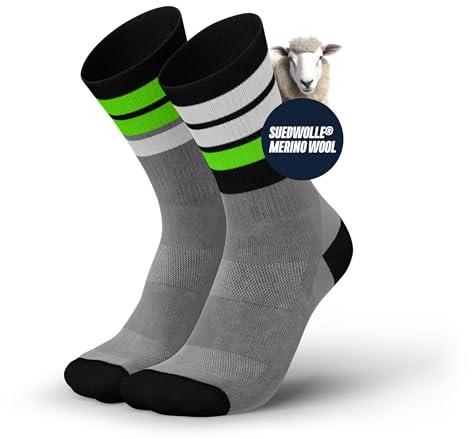 INCYLENCE MERINO Laufsocken und Wandersocken für Damen und Herren, 1 Paar (DE/NL/SE/PL, Numerisch, 39, 42, Regular, Regular, Strive Light Grey Neon Green)