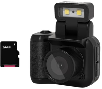 Giwnhvx Fotocamera stile mini SLR con sensore CMOS da 16 GB, flash e base di ricarica portatile. Videoregistratore DV 1080P con display LCD.
