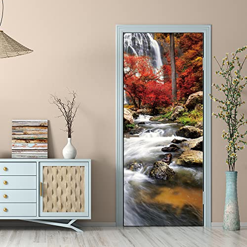 3D Türtapete 70x200 Türaufkleber Selbstklebend Türfolie Poster Fototapete Türbilder Türtattoos Wasserdichte Tür Stickers für Kinderzimmer Wohnzimmer Badezimmer Wasserfall-Landschaft