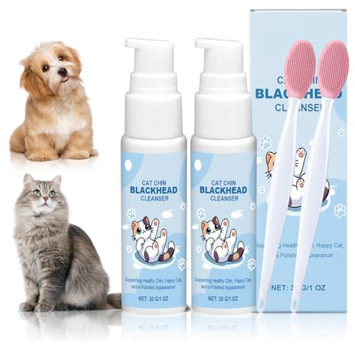 TECHEEL 2 Stück Katzenakne Creme Katzenakne Kinn Pflegeset Ausgestattet mit Katzenakne Reinigungsbürste Katzenpflege Katzenkinn Weichheit und Frische