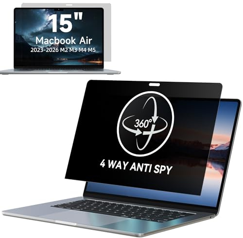 IPROKKO 360° Privacy Screen MacBook Air 15 inch (2023-2026, M2 M3 M4 M5) - A2941 A3114 A3241 A3448, Matte Anti Glare Blue Light 15 Mac Scratch Resistant Laptop Screen Protector Filter