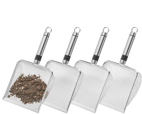 Jvjggag Setaccio da giardino, 2 mm, 2,8 mm, 3,8 mm, 5 mm, terreno in rete per il giardinaggio, paletta portatile in acciaio inox, paletta per lo sporco, set di 4 pezzi, robusto e compatto
