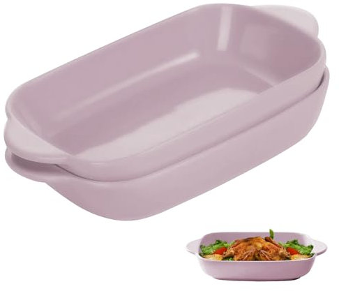 Fuente de cerámica para horno (2 unidades, forma de lasaña, rectangulares, 22,2 x 13,5 x 4,5 cm, esmaltada de colores, para lasaña, hornear, comida gourmet, resistente al calor), color morado