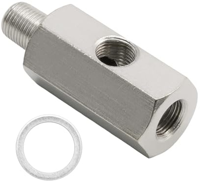 Hoypeyfiy Car Oil Pressure Sensor T-shaped Connector, Side Port Stainless Steel Turbo Adapter, Silver 1/8 NPT Automotive Hydraulic System Replacement Parts