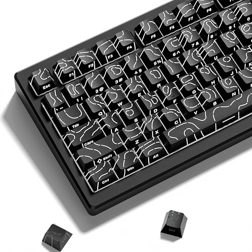 dagaladoo Black Topographic keycaps Line Backlit keycaps Shine Through Keyboard Keys Side Printed Key caps Cherry Profile keycap Set for 61/64/66/68/71/75/84/87 Mechanical Keyboards
