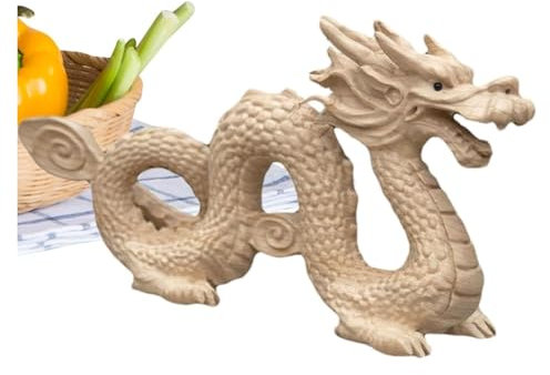 QWFVHJ Ornamente, Statuen, Wohnzimmerdekoration, künstlerische Drachenfigur aus Holz | Drachenstatue, handgeschnitzte Drachenfigur – Feng-Shui-Skulptur, Drache