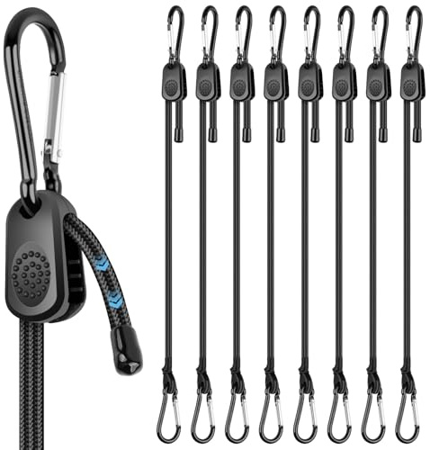Adjustable Bungee Cords with Hooks 48 Inch, 8 PCS Adjust from 7 to 48 Bungee Straps with Carabiner Hooks Heavy Duty Outdoor for Camping, Cargo, Bike,Tarps, Tents, Bike, Luggage, Boats,etc