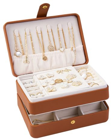 TAVADA Portagioie da Viaggio,Scatola Portagioie,Porta Gioielli Donna, Cofanetto Portagioies Scatola Porta Gioielli da Viaggio con 2 Strati, Portagioielli Portatile per Accessori Grandi,Idea Regalo