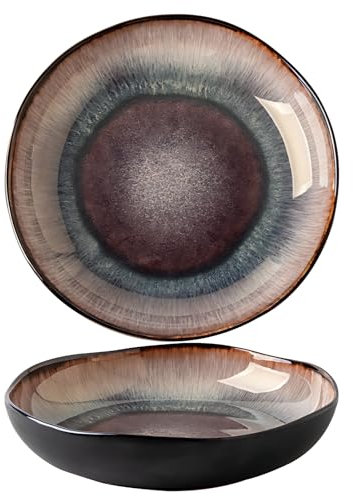 lcvtos Piatti da Insalata in Ceramica, Piatti da Dessert in Porcellana Blu Irregolare, Piatti da Insalata e da Pasta Adatti Al Microonde e Alla Lavastoviglie (fiamma)