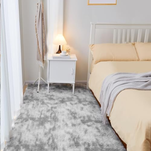 Puremy Teppich Läufer Flauschiger Hochflor, Wohnzimmerteppich Shaggy Flur Modern Weich Teppiche für Gänge/Bettvorleger Matte/Deko/Schlafzimmer/Kinderzimmer, 80x150cm, Tie-Dye Hellgrau