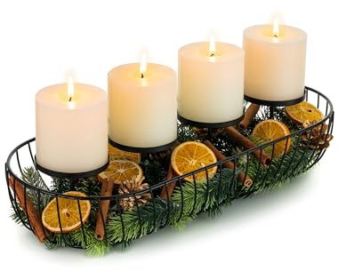 Sziqiqi Couronne de l'Avent Allongée Moderne en Métal: Noir Support Bougeoir pour 4 Bougies - Plateau de l'Avent Long 43cm pour Décoration de Noël, Décoration de Table
