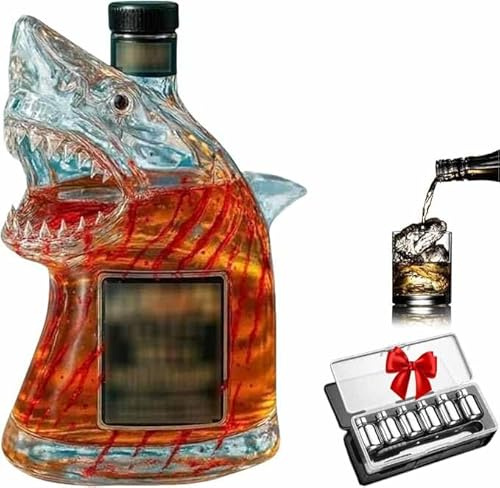 Sherum Bruce The Shark 50th Anniversary Limited Edition Bottiglia personalizzata unica trasparente a forma di animale inciso, bottiglia di whisky squalo per gli amanti del whisky