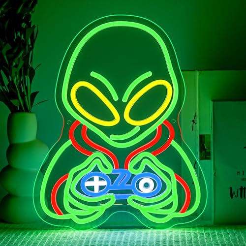 SIGNSHIP Alien Playing Game Neon Led, Alien Playing Game Luces Neon Regulable para Decoración, Letrero Led de Pared para Sala de Juegos, Guarida de Hombres, Habitación Infantil, Regalo para Chicos