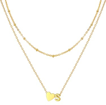 U7 Colgante Inicial Corazón Letra A-Z Collar Mujer Acero Inoxidable de Doble Capa, Cadena Plateado/Dorado 36 y 41 cm + 5 cm Regalos para Mujer Niña Compleaños Aniversario Fiesta
