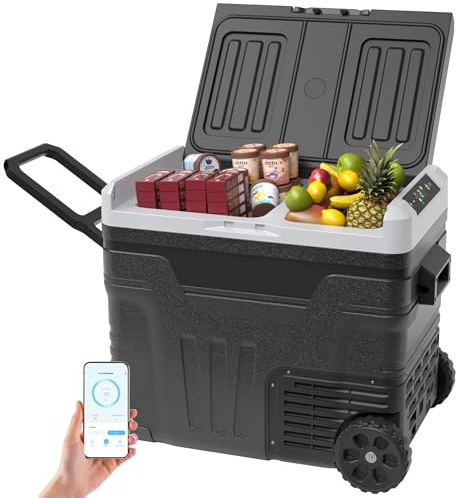EUHOMY Coolbox compressore da 50 l, da 20 ℃ a +20 ℃, raffreddamento rapido da 15 minuti, controllo APP Bluetooth, 3 modalità di alimentazione + protezione della batteria (L/M/H) | Efficienza