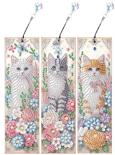 JICFDAO Diamond Painting Bookmarks - Segnalibri per pittura con diamanti, 3 pezzi, divertente pennarello laterale di alta qualità, per libri e lettori, simpatico gatto