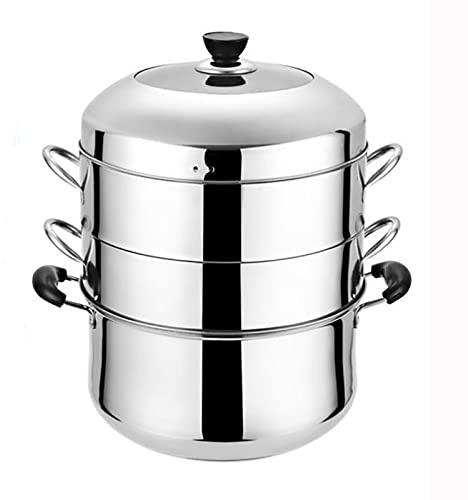 HTTGDGDH Pentola per Cottura A Vapore, Pentola per Zuppa, Acciaio Inossidabile 430, Fondo Composito A 3 Strati con Trattamento Termico, Panini al Vapore, Pesce, Frutti di Mare, Ma(30 Centimetri)
