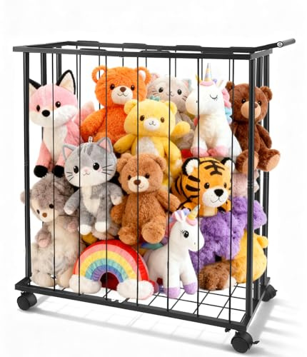 Nastopee Kuscheltier Aufbewahrung, Stofftier Aufbewahrung aus Metall, 68 * 28 * 75cm Groß Plüschtier mit Rädern, Groß Spielzeug Möbel für Kinderzimmer, Spielzimmer