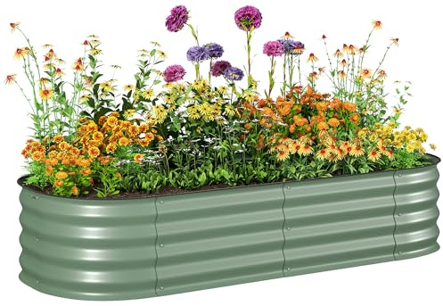 Outsunny Jardinera Exterior Grande Acero Galvanizado 150x62x30 cm Verde | Huerto Urbano para Cultivar Plantas, Macetero Exterior con Bordes de Seguridad, Fácil Montaje, Resistente a la Intemperie