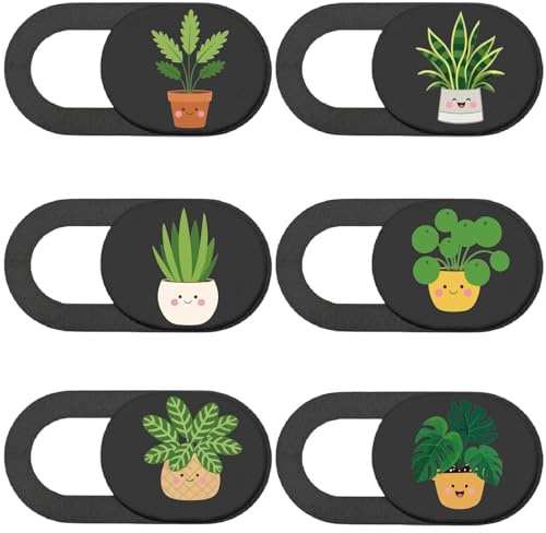 PRESSINART 6 Piezas Cubierta de Privacidad para Webcam 6 Estilos Cubierta de Cámara Frontal Lindas Plantas para Portátiles Bloqueador de Cámara para Teléfonos Ultra-Delgada para Computadoras de