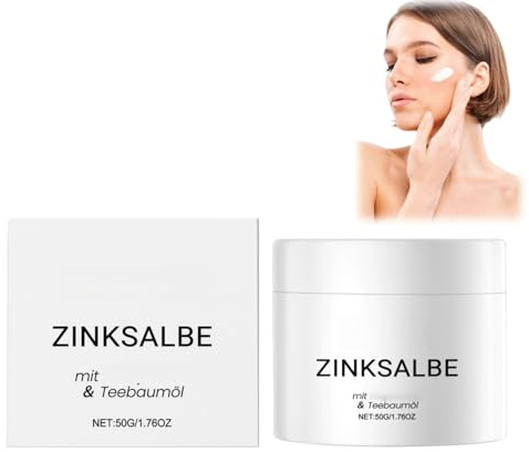 50g Zinksalbe zur Hautpflege,Anti Pickel Creme mit Teebaumöl angereichert für Gesicht, Po, Rücken und Oberschenkel, geeignet für alle Hauttypen