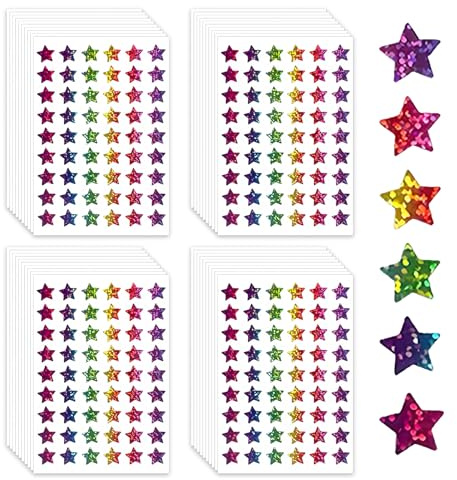 Ztolbriy Kit de 2160 Gommettes Étoiles Autocollantes - (40 Feuilles), 6 Couleurs Vives 15mm, pour Calendrier de l'Avent, Décorations de Noël, Bricolage Enfant et Récompenses