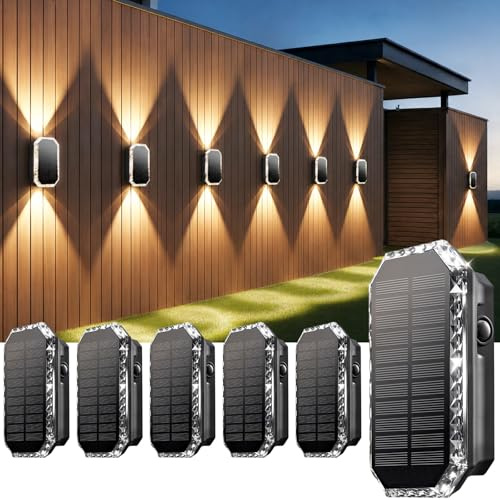 SUNNMO Solarlampen für Außen, Solar Wandleuchte Aussen Up and Down, Solarleuchten für Außen Wand Zaun Garten Winterfest IP65 Wasserdicht, 3 Lichtfarben Warmweiß Kaltweiß, 3000K/4000K/6500K, 6 Stück