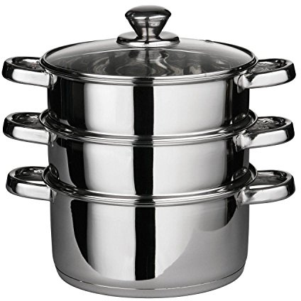 Euro Steamer with Glass LID with CAPSULATED Bottom 22CM 3 PCS