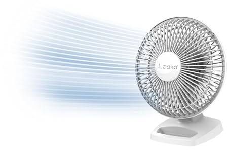 Lasko Personal Table Fan with Storage Tray, 2 Quiet Speeds, Tilt-Back Fan Head for Home Office, Bedroom, 6, White, 2002W