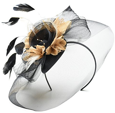 Svart fjäder blomma fascinator hatt slöja nät pannband klämma Ascot Derby tävlingar bröllop