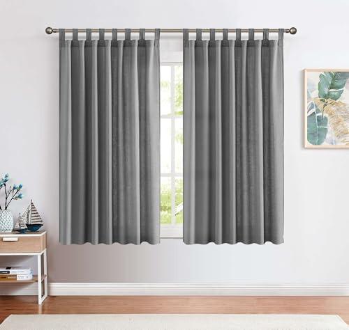 CKNY Vorhänge Halb Transparent Gardinen Blickdicht Vorhang mit Schlaufen Sheer Voile Schal Fenster Leinen Optik für Landhaus Wohnzimmer Schlafzimmer 2 Stück 175 cm x 140 cm (H x B) Grau