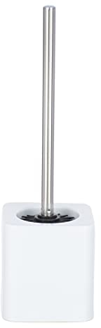 WENKO WC-Garnitur Mod. Hexa, offener Toilettenbürstenhalter aus Keramik mit Silikon WC-Bürste, schwarzer Bürstenkopf Ø 7,5 cm austauschbar, Weiß, 12 x 39,5 x 12 cm