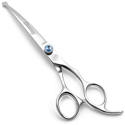Moontay Hundeschere Professionelle Pflegeschere für Hunde Gebogene Fellschere zum Schneiden 7 Zoll 440c japanische Edelstahlschere Hundepflege-Schere Silber