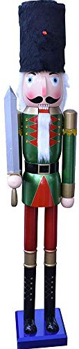 BAKAJI Soldado Cascanueces de Navidad de Madera Gigante Altura 106 cm Vestidos Pintados Barba y Pelo de Peluche con Mecanismo de Trabajo Decoraciones Navidad (Diseño 6)
