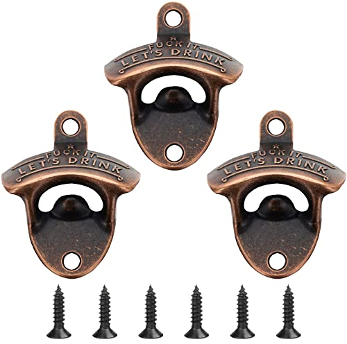 3 Pack Wall Mount Beer Bottle Opener, Vintage Style Cast Iron Beer Bottle Opener, Rustic Retro Style Vintage for Bar, Kitchens & Vintage Rustic Bar