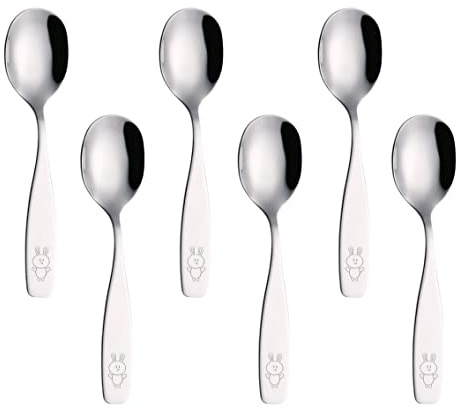 Exzact Posate per bambini - Cucchiai da 6 pezzi - in acciaio inox, con incisione coniglietto