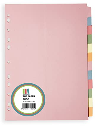 Ordner-Register A4, 12-teilige Ordner-Trennblätter für Ringbücher & Aktenordner (1 Pack), Ordner und Fächerregister mit beschreibbaren farbigen Registerkarten The Paper Shop
