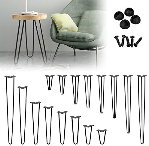Jopassy 4er Set Haarnadel Tischbein Hairpin Legs, DIY Tischbeine mit Bodenschoner und Schrauben, Schwarz Haarnadelbeine aus Stahl 20cm 3-Stange Möbelfüße für Stühle, Schrank und Sofa