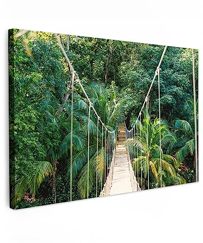 MuchoWow© Wandbilder Groß XXL Wohnzimmer Wanddeko Schlafzimmer Zimmerdeko | 120x80 cm - Fotowand Zimmer Deko Wand Dekoration Wall Art Dschungel - Palmbaum - Brücke - Natur - Grün - Pflanzen