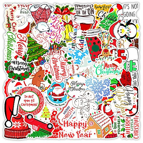 50 Stück Weihnachtssticker, Weihnachtsaufkleber Selbstklebend Geschenketiketten Weihnachten Etiketten Merry Christmas Sticker Rolle Deko Aufkleber für Weihnachtskarten Geschenktaschen Papiertüten