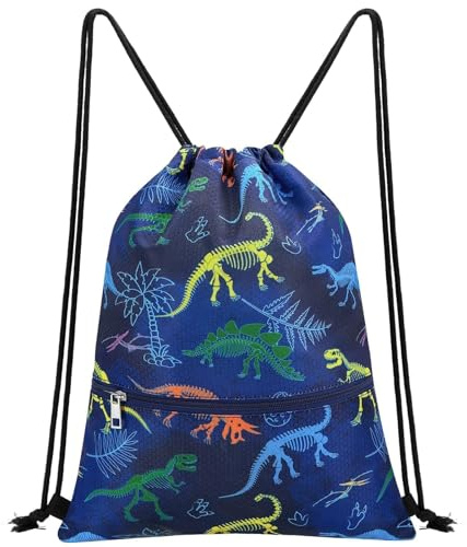 WAWSAM Bolsas de Cuerdas de Gimnasio Dinosaurio - Mochila con cordón para Niños Bolsa Impermeable Deporte Natación Bolsa de Cuerdas Gimnasio Mochila con Cincha Regalos para Niñas Niños