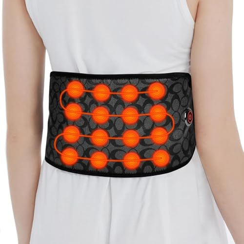 UTK Almohadilla térmica inalámbrica por infrarrojos lejanos para aliviar el dolor de espalda, cinturón de calefacción inalámbrico para cintura, lumbar, abdomen, 3 ajustes de calor eléctricos de hasta