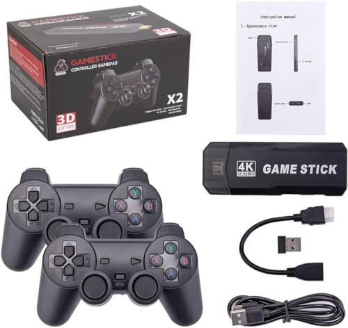 Console de jeu vidéo rétro, mini bâton de jeu Plug and Play, deux manettes sans fil rechargeables 2,4 G. Jeu Nostalgia Stick avec plus de 20 émulateurs et cartes de 256 G, plus de 58 000 jeux