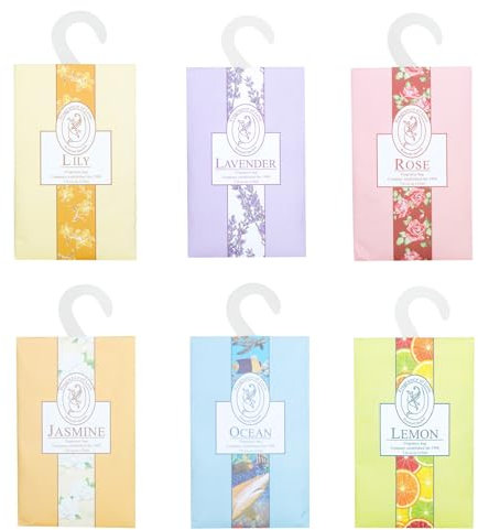 Ambientador Armario Ropa,12 PCS Bolsitas Perfumadas Lavanda Jazmín Lirio Rosa Océano Limón Bolsita Refrescador Ambiente para Armario Zapatero Estanterías Coche