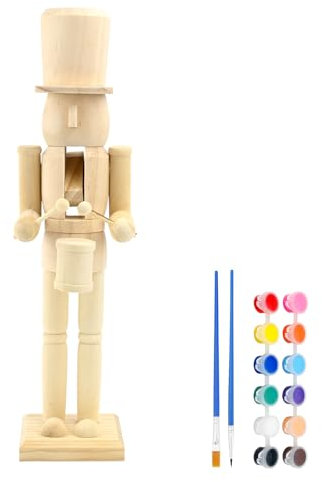 Large Christmas Wooden Nutcracker Soldier 38cm/15inches Christmas Unpainted Blank Nutcracker Ornaments Unfinished Figurines Puppet Walnut Soldier with Paint Pen for DIY Art Craft Gift Xmas Decorations