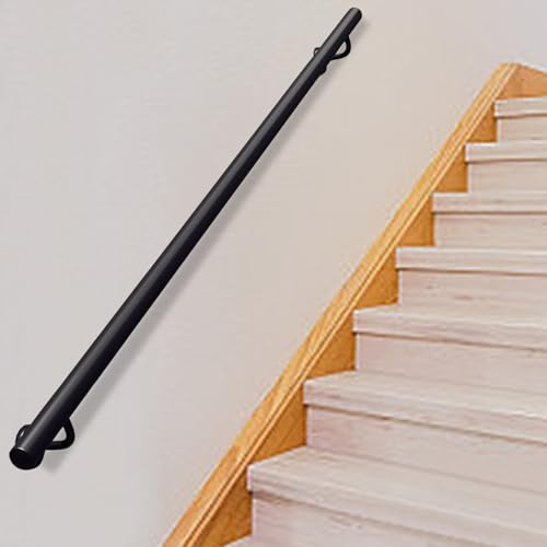 DMCHENGMA Black Stair Handrail 6ft/10ft/14ft/15ft Long Metal Hand Railings Black Wrought Iron Handle Dalvanized Round Pipe Hand Rails Banister for Indoor Stairs Outdoor Step Baluster(13.1ft/400cm)