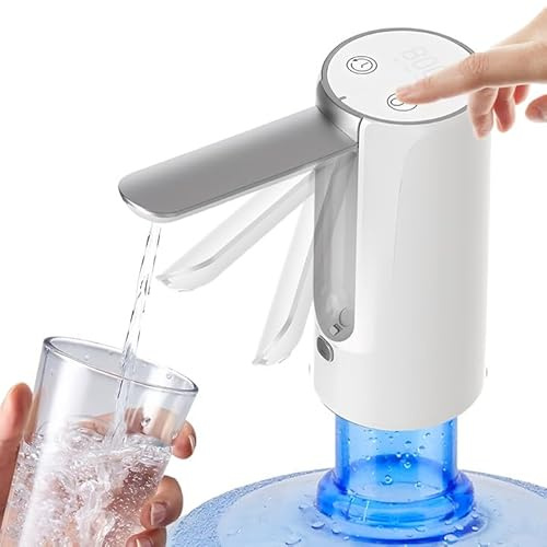 GOEDCH Bomba para botellas de agua: carga USB, bomba automática de agua potable con pantalla LCD, dispensador de agua eléctrico portátil plegable, 3 caudales de agua fijos para el hogar, oficina